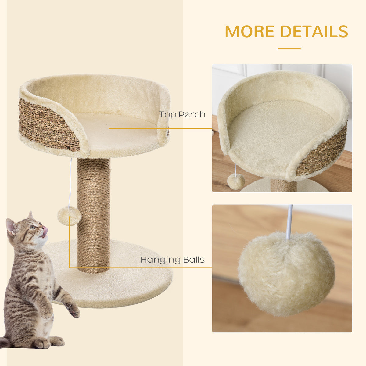 Compact Cat Tree with Sisal Scratching Post and Toy