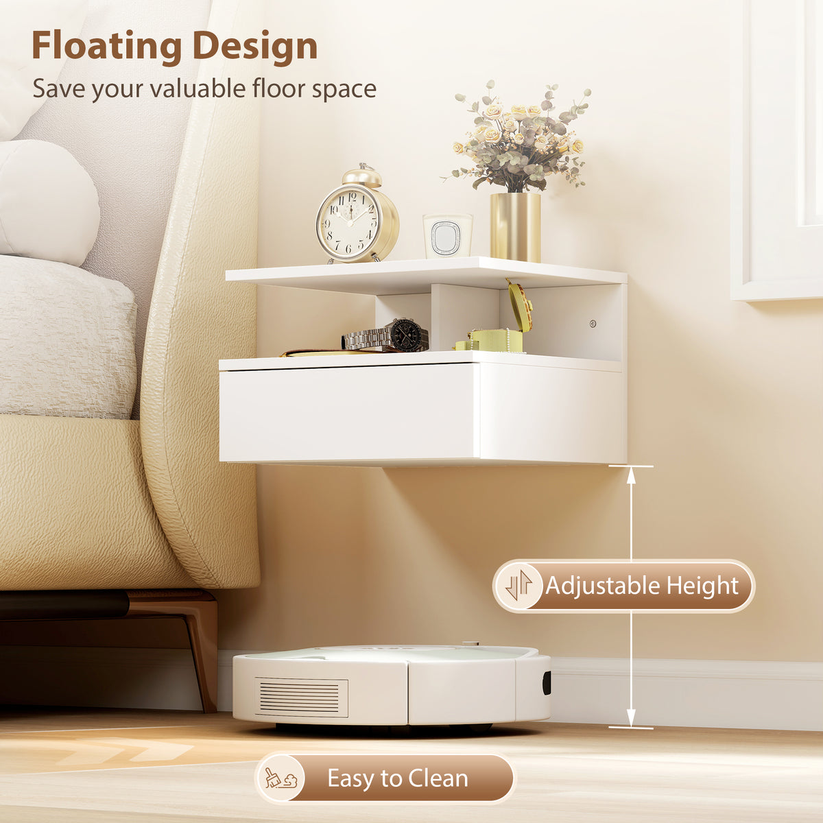 Floating Wall-Mounted Nightstand Set with Drawer — Set of 2