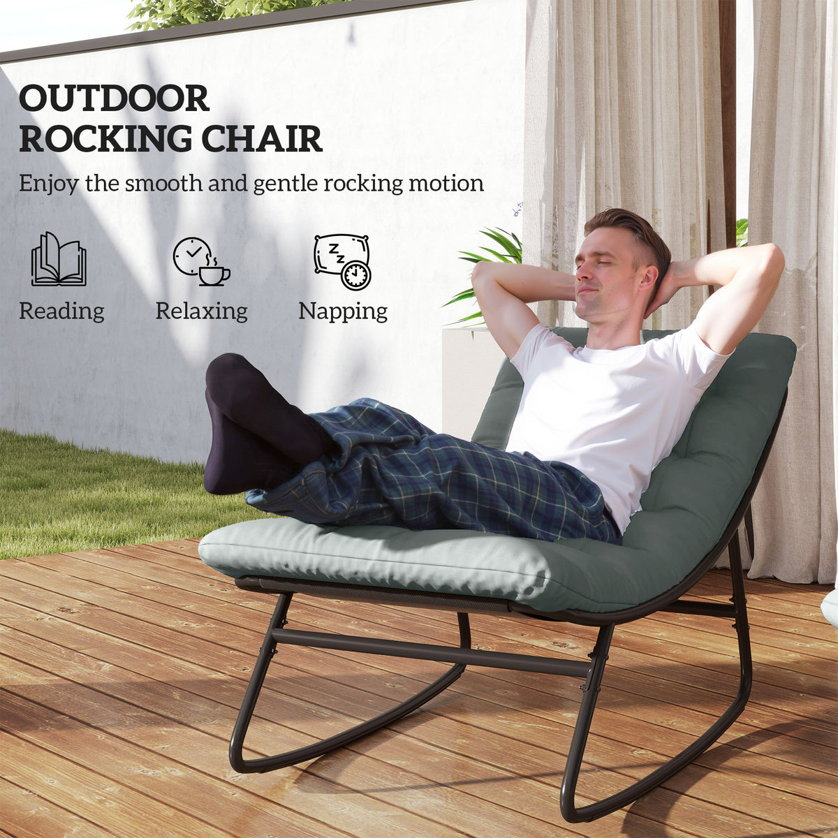 Outdoor Rocking Chair Breathable Mesh Steel Frame