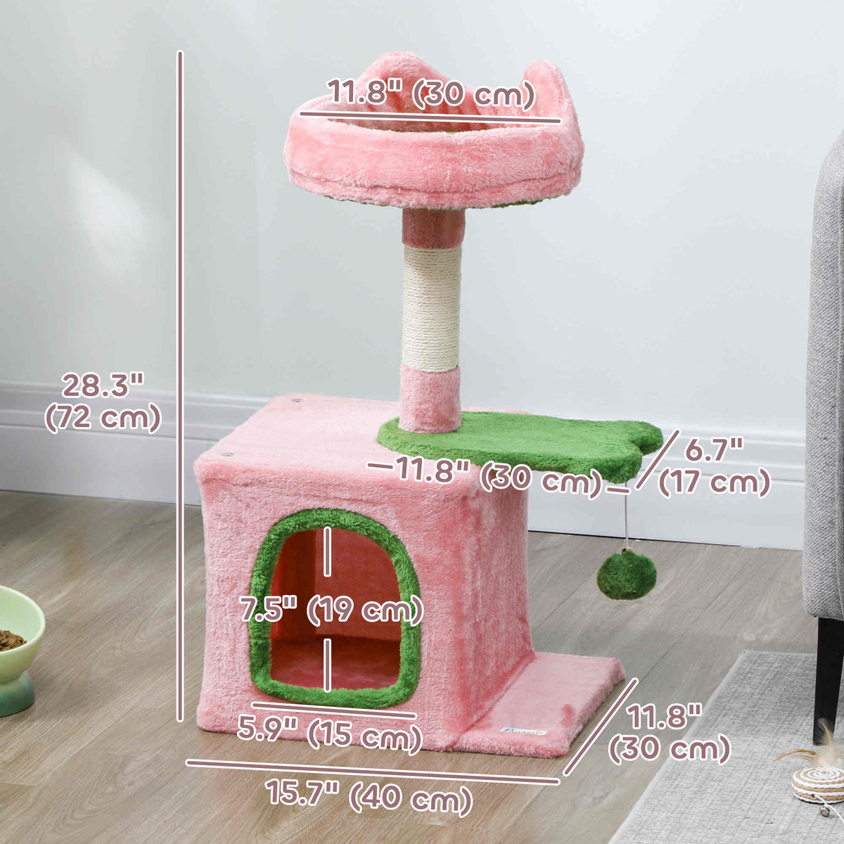 Cat Tree Tower 28" with Plush Bed — Pink