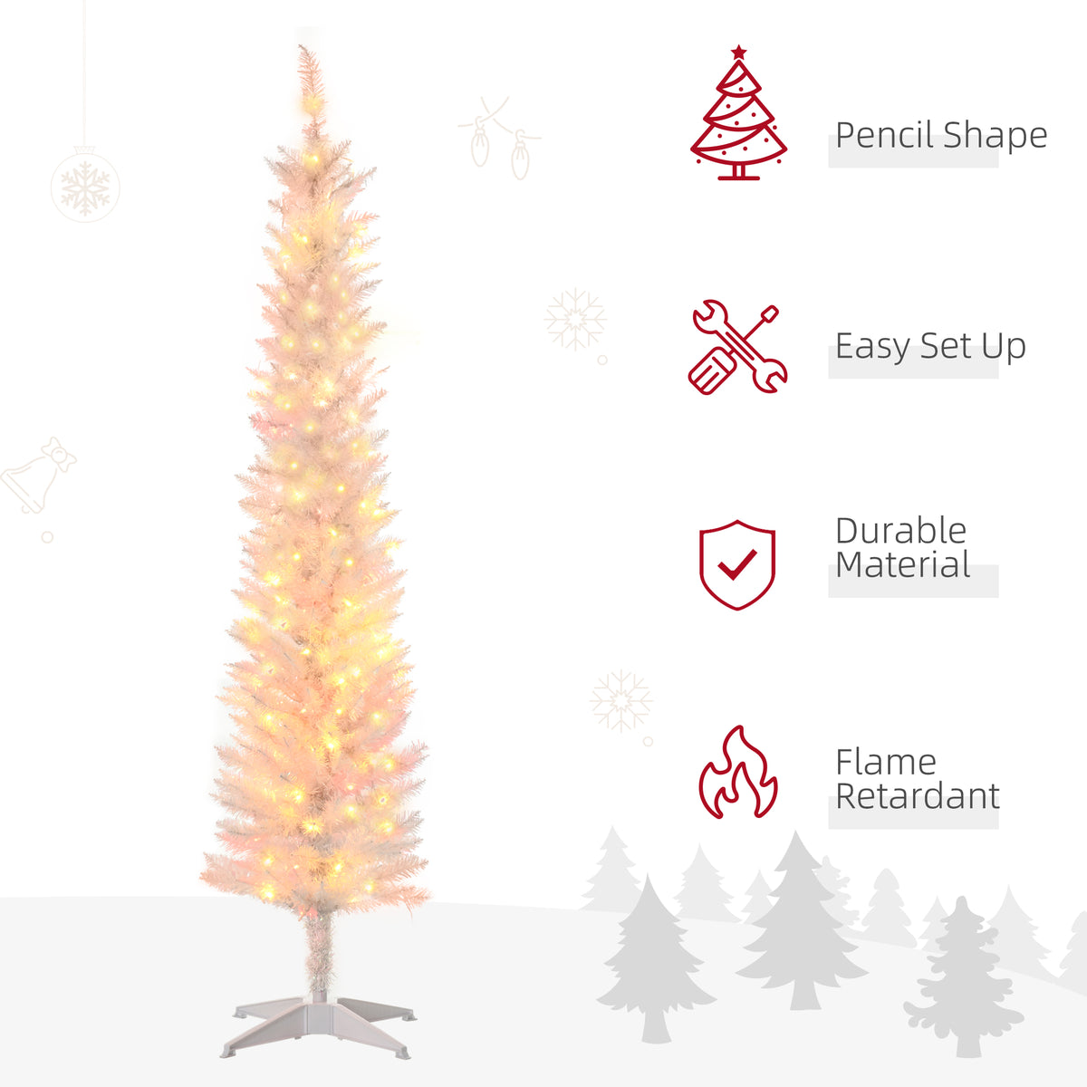 Prelit Pencil Artificial Christmas Tree LED Lights