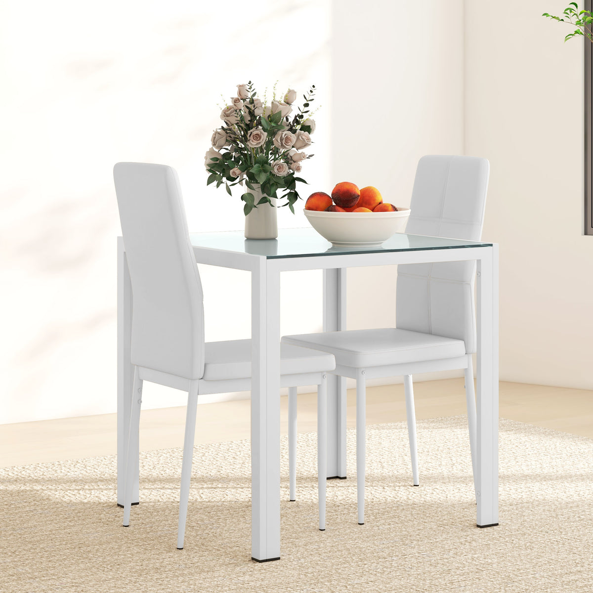 Dining set 3-piece rectangular glass table with chairs
