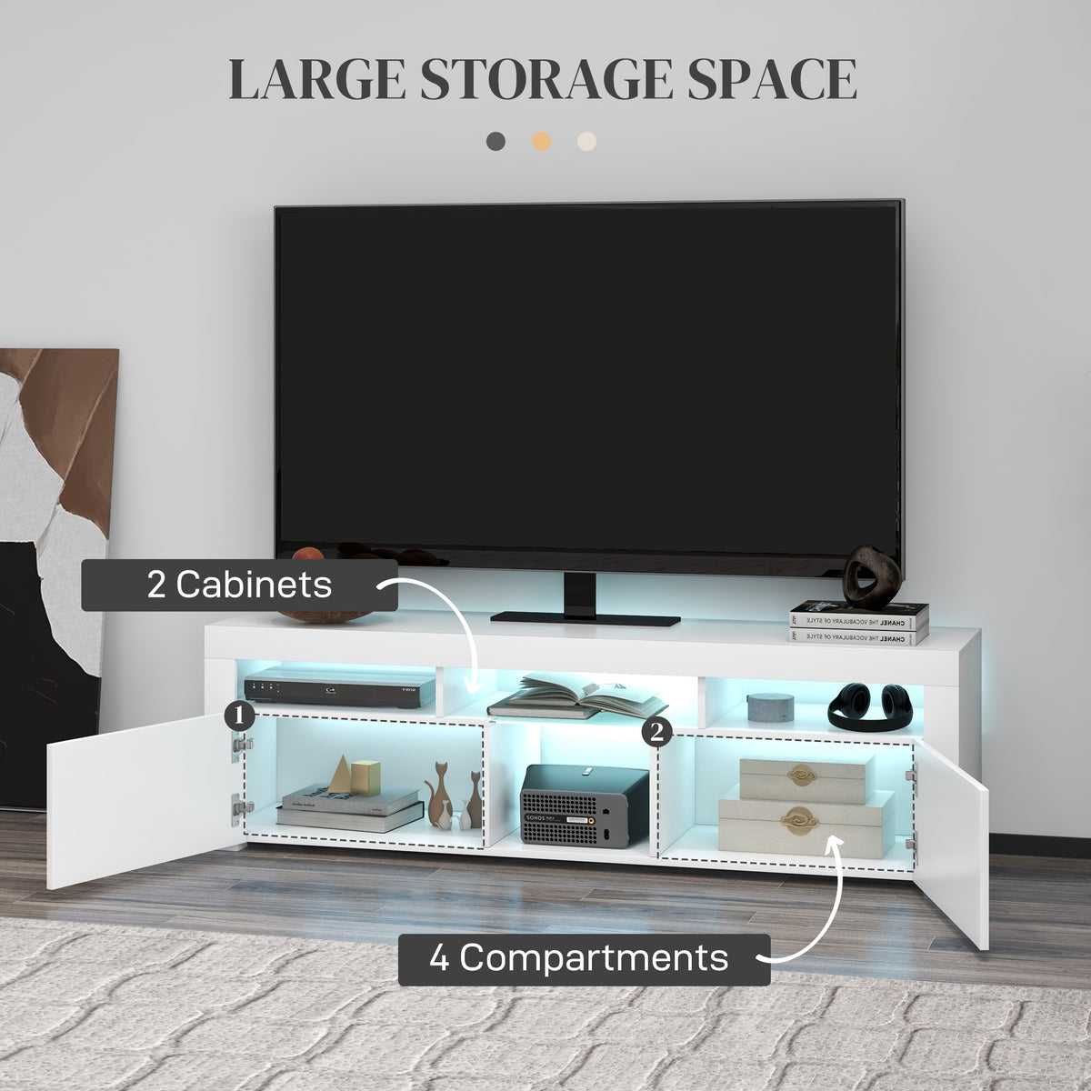 Mueble de TV moderno con luces LED y almacenamiento