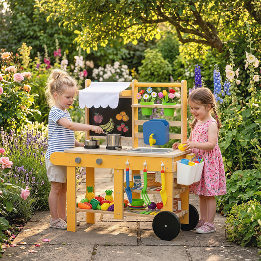 Kids Mud Kitchen with Faucet, Sink and Chalkboard