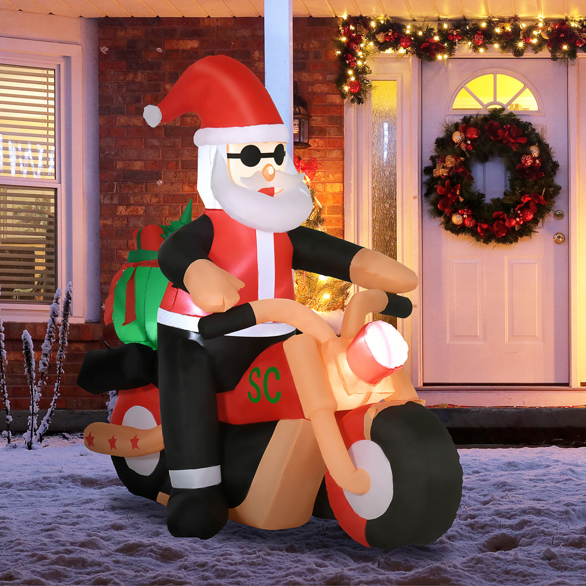 Decoración inflable navideña de Papá Noel en moto de 5,5 pies