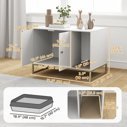 Mueble elegante para ocultar la caja de arena del gato, con patas altas