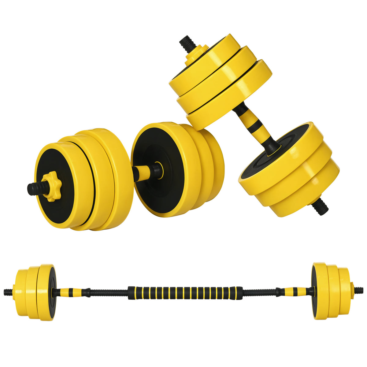 Conjunto de mancuernas y barra ajustables