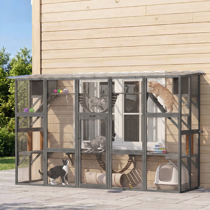 Large Outdoor Cat Enclosure with Condos and Platforms