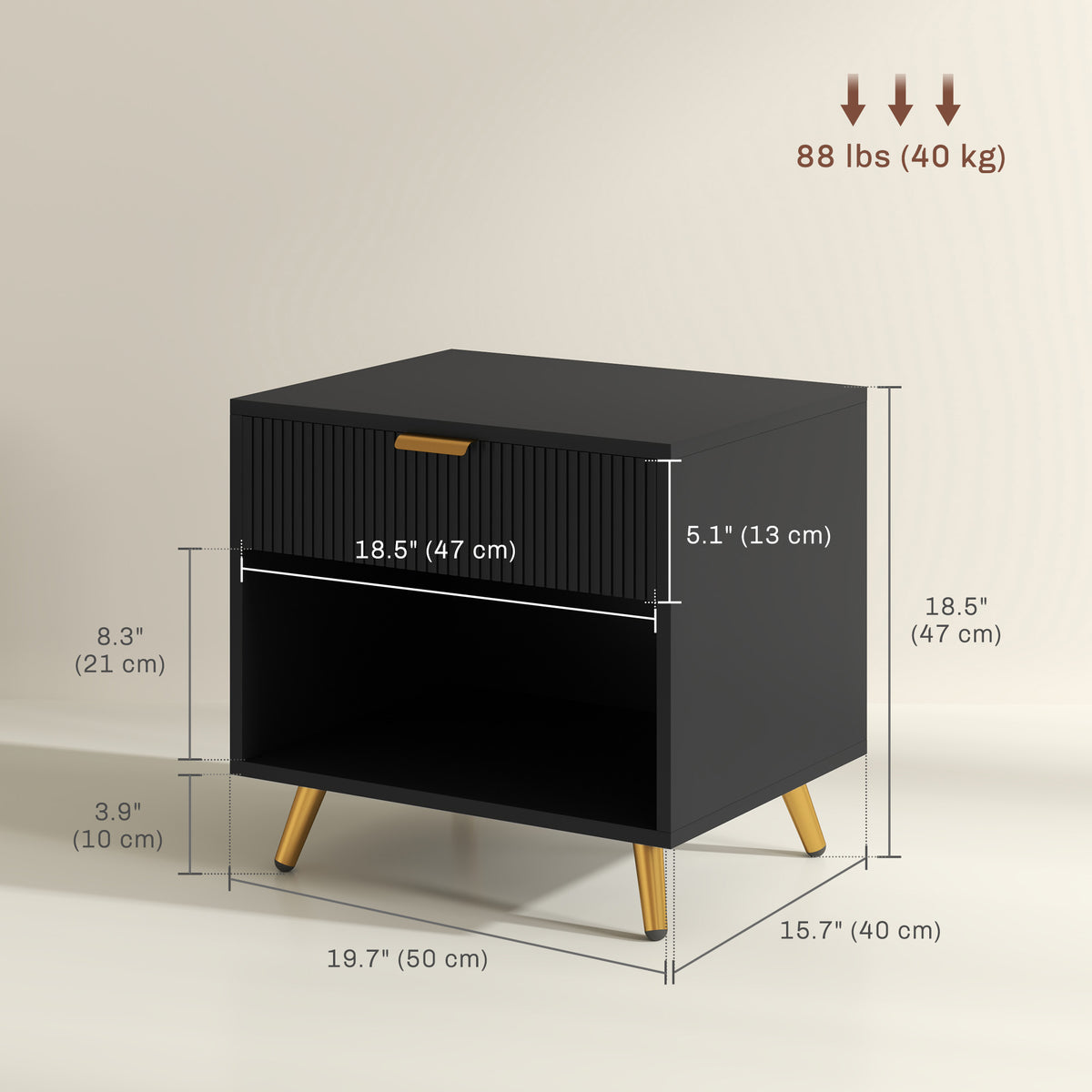 Nightstand Fluted Panel with Drawer and Open Shelf