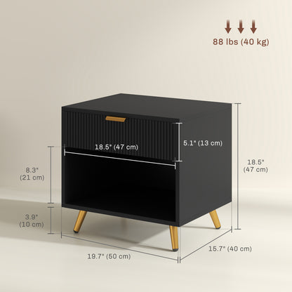 Nightstand Fluted Panel with Drawer and Open Shelf