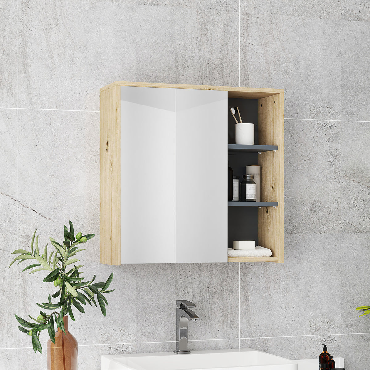 Wall mount medicine cabinet with mirror
