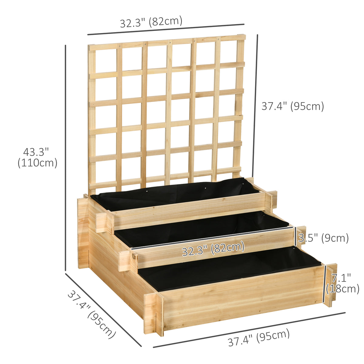 Jardinera elevada de 3 niveles con celosía