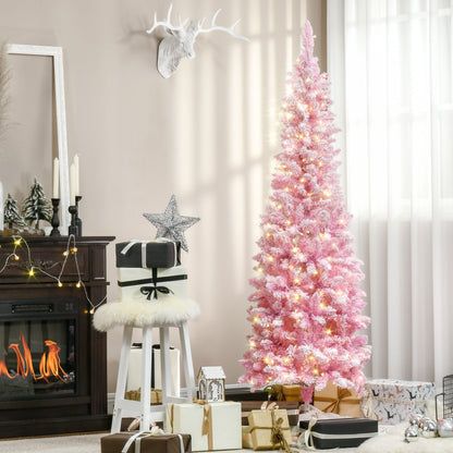 Prelit Snow Flocked Pencil Artificial Christmas Tree