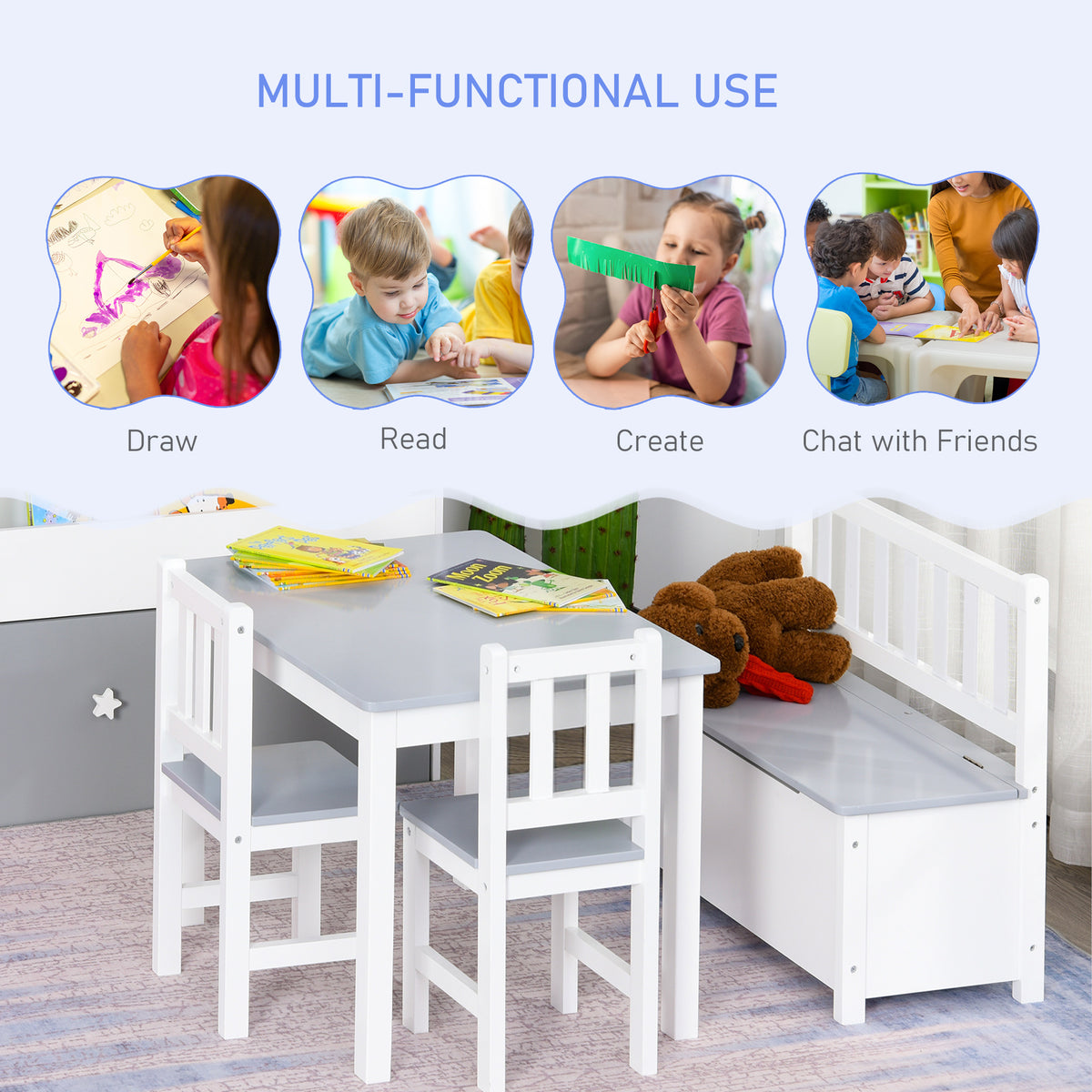 Kids Wooden Table and Chair Set — Set of 4