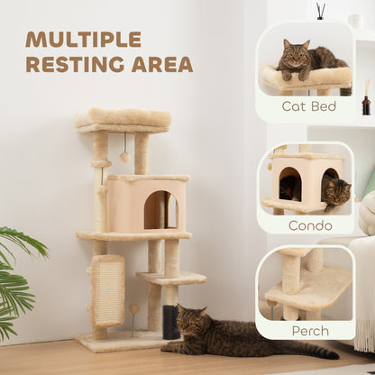 Árbol para gatos de varios niveles con rascadores y caseta