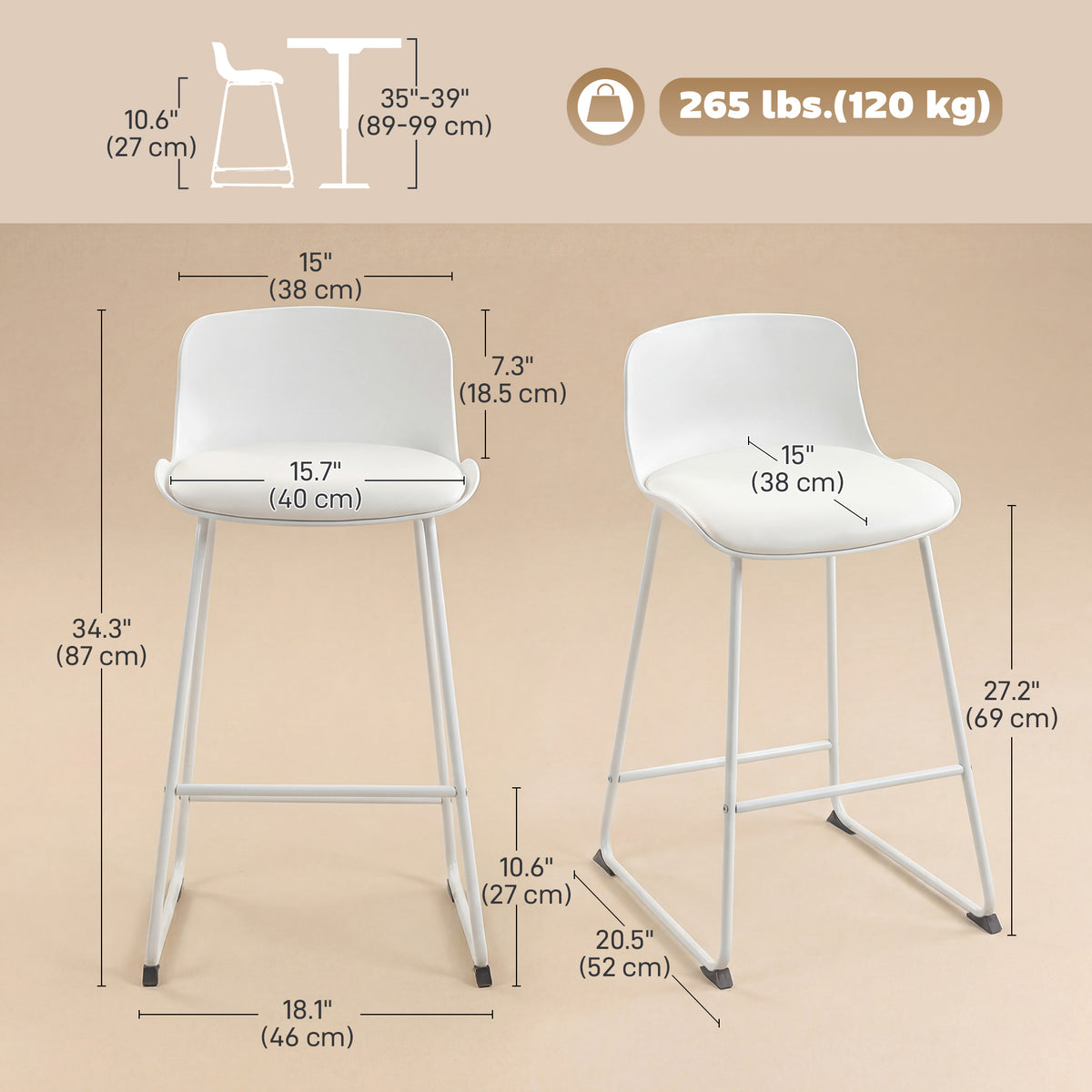 Modern PU Leather Bar Stools Set of 2