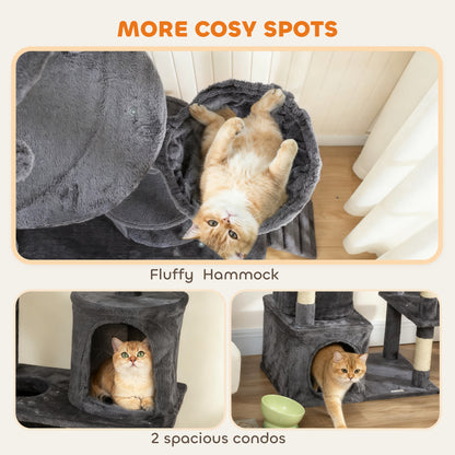 67" Multi-Level Cat Tree with 7 Scratching Posts — Dark Grey