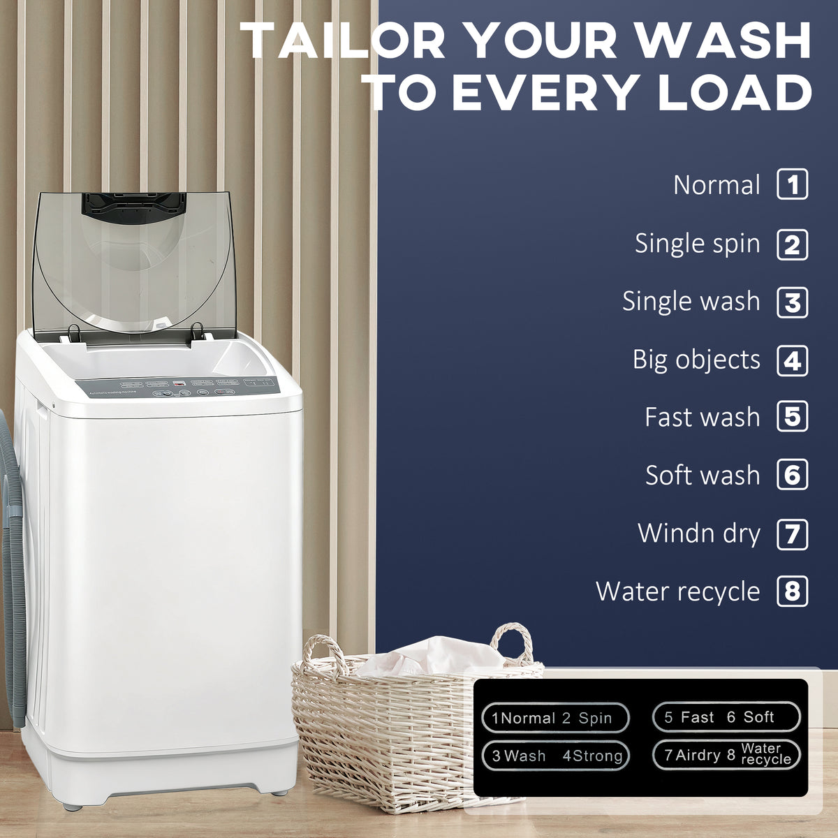 Portable Washer Automatic 8 Programs 6 Water Levels