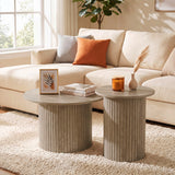 Round nesting coffee table weathered wood — Set of 2