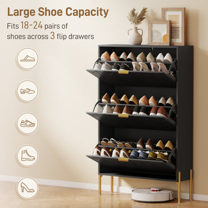 Shoe Cabinet 3 Flip Drawers 18–24 Pairs Storage