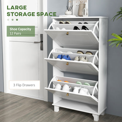 Narrow Shoe Storage Cabinet with 3 Flip Drawers