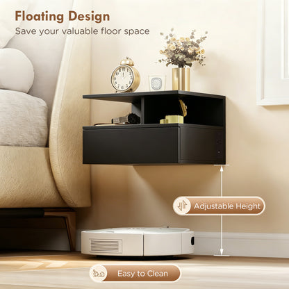 Floating Wall-Mounted Nightstand Set with Drawer — Set of 2