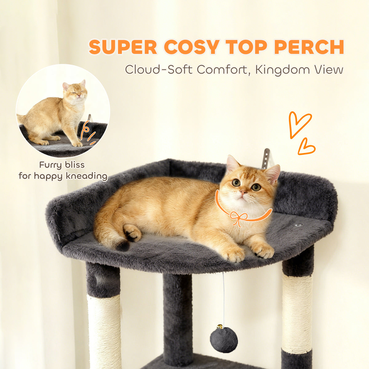 67" Multi-Level Cat Tree with 7 Scratching Posts — Dark Grey