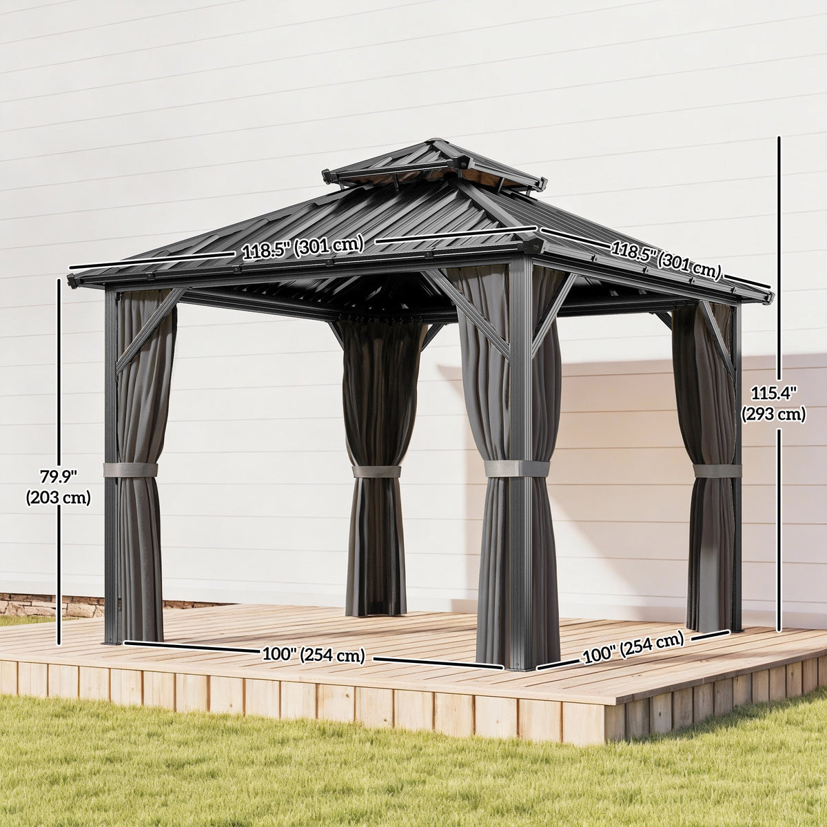 3x3m Gazebo Hardtop Galvanized Steel Aluminum Frame Dark Grey