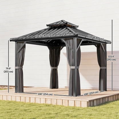 3x3m Gazebo Hardtop Galvanized Steel Aluminum Frame Dark Grey