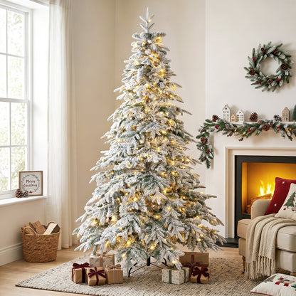 Árbol de Navidad artificial iluminado y nevado