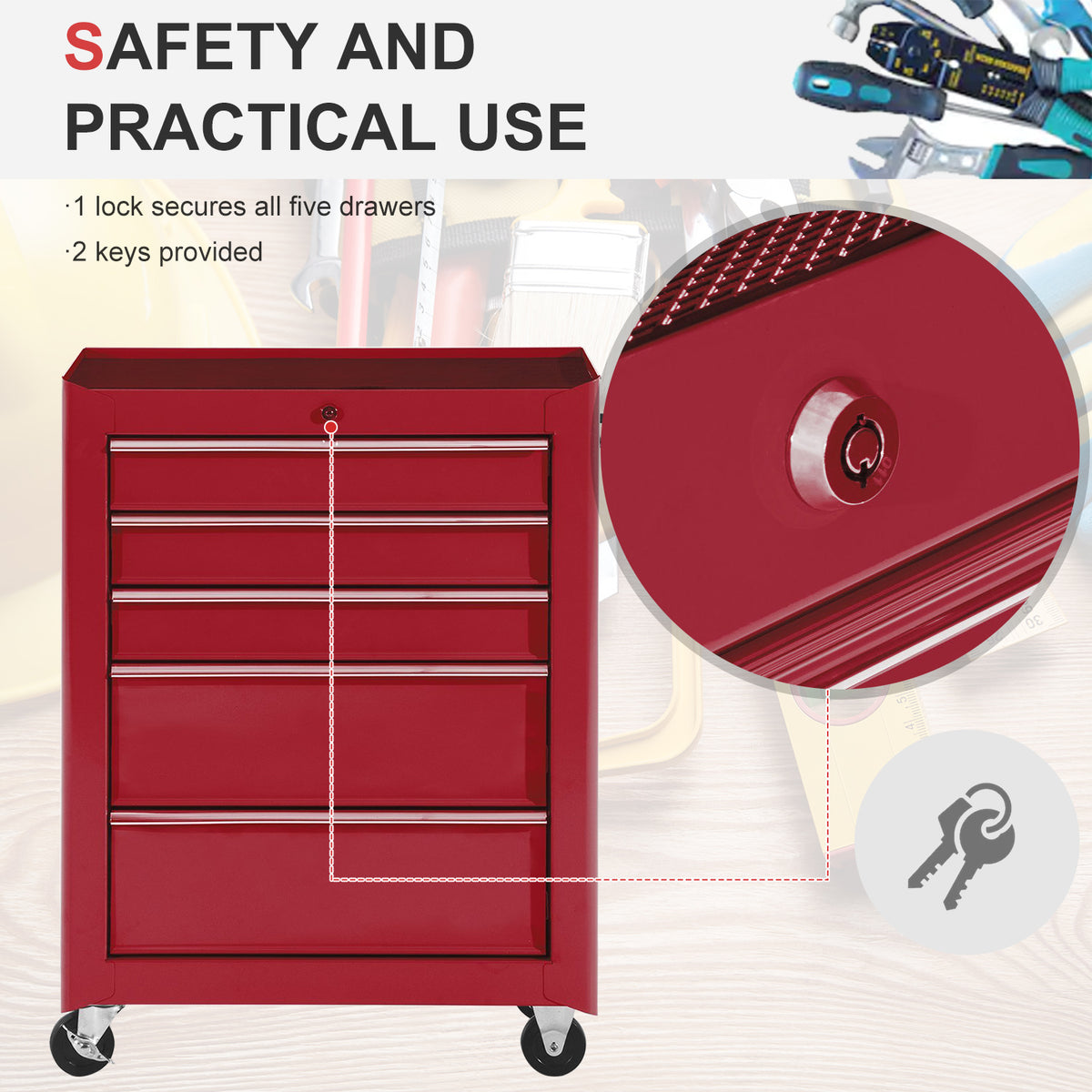 5-Drawer Rolling Lockable Steel Tool Chest