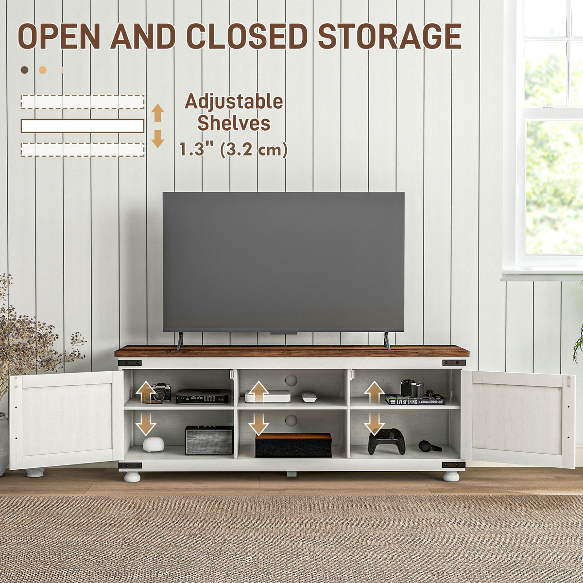 Farmhouse TV stand barn doors for 165 cm (165 cm) TV