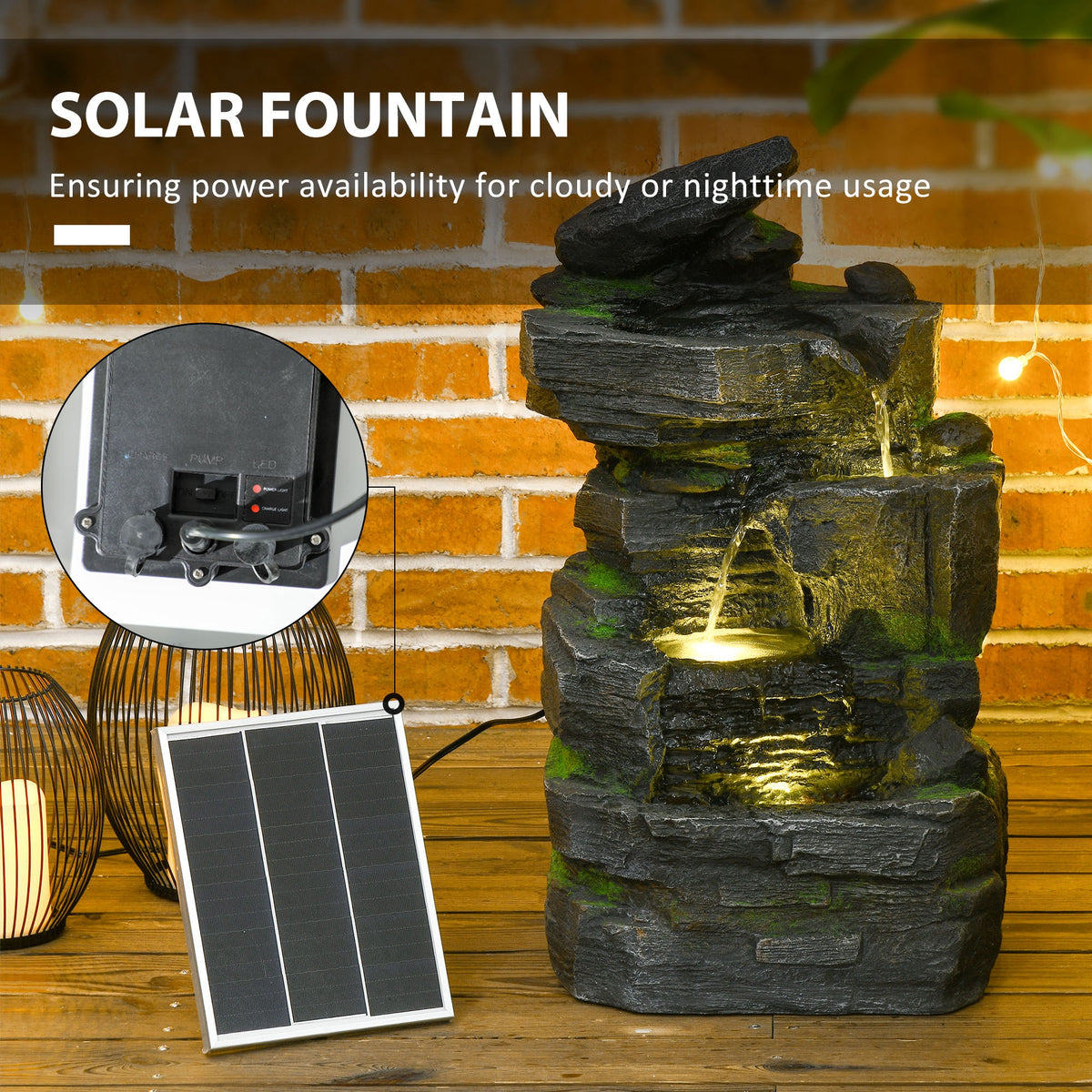 Garden Water Fountain 4 Tier with LED Lights and Pump