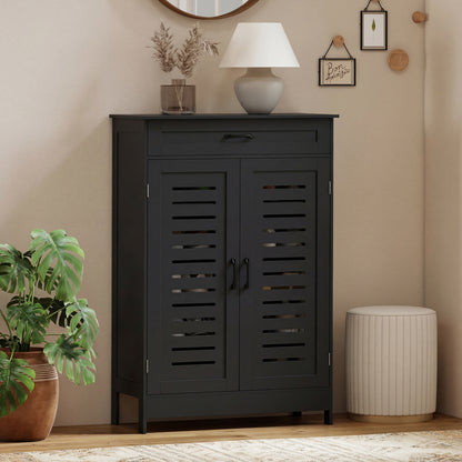 Shoe Cabinet with Louvered Doors and Drawer