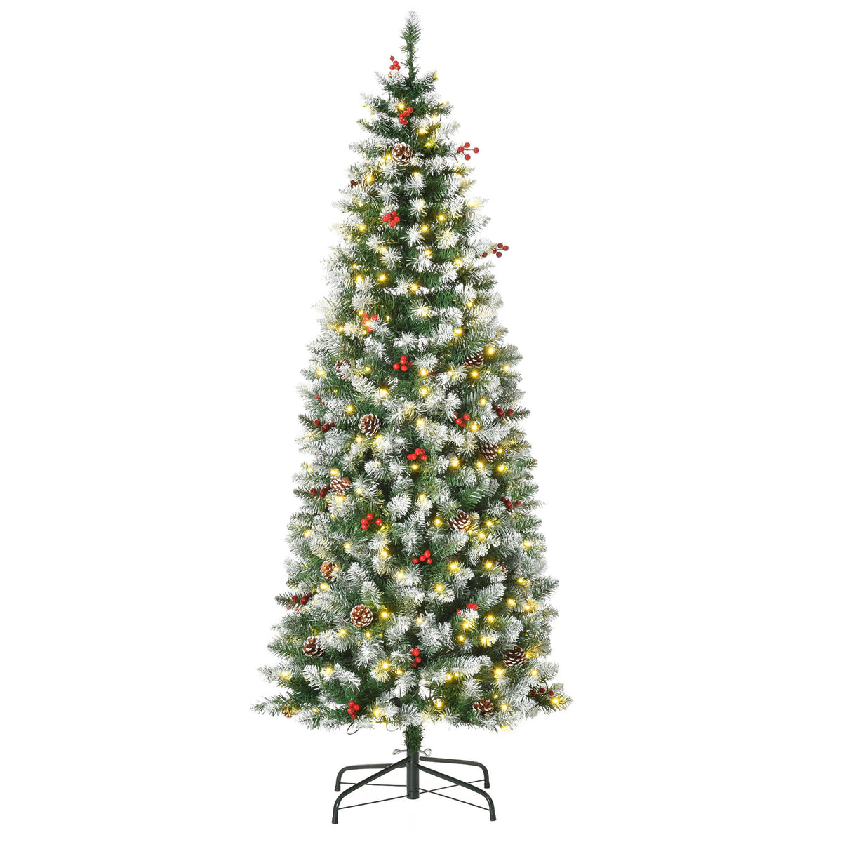 Pre-Lit Slim Flocked Artificial Christmas Tree with LED Lights