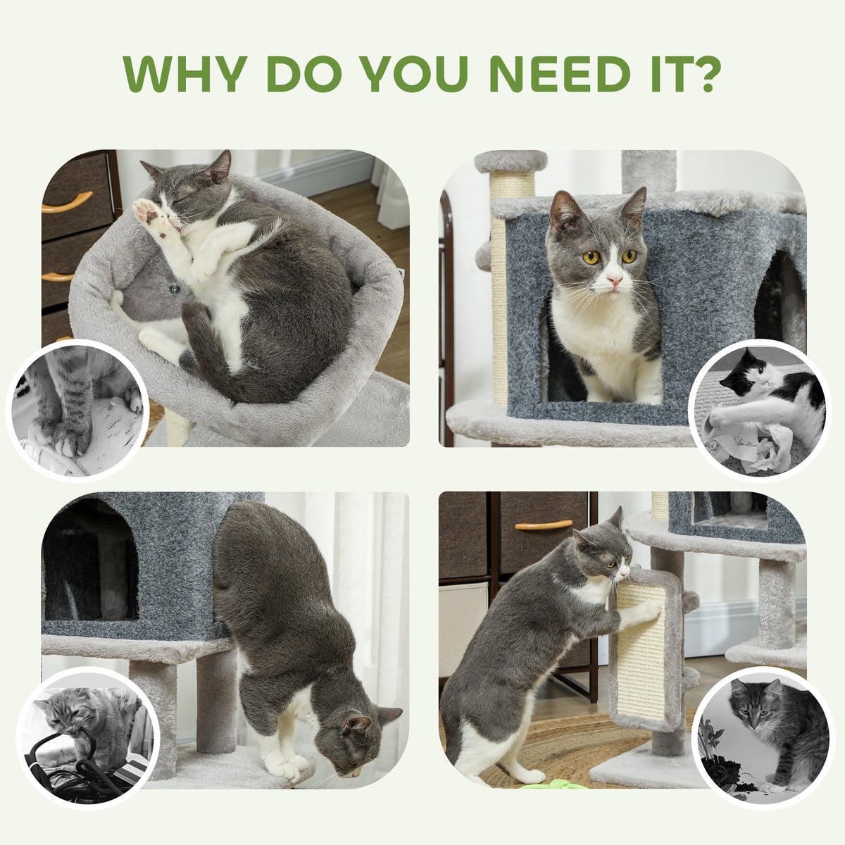 Árbol para gatos de varios niveles con rascadores y caseta