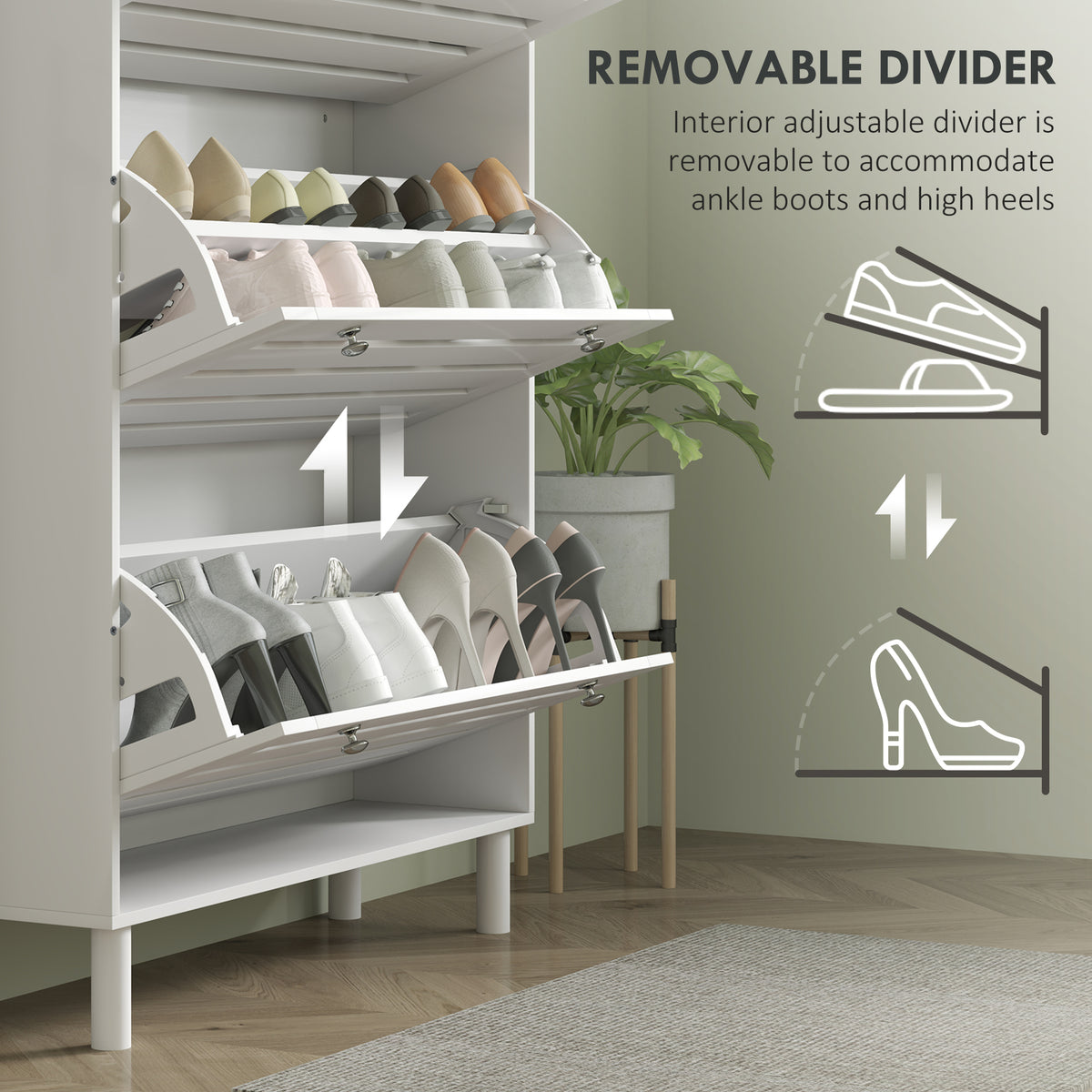 Narrow shoe storage cabinet 3 flip drawers