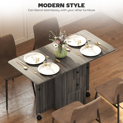 Mesa de comedor plegable y abatible con almacenamiento y ruedas
