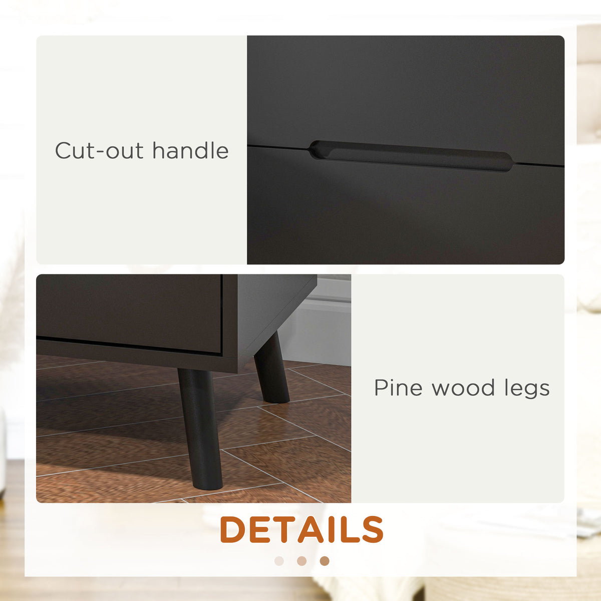 Modern 2-Drawer Nightstand with Wood Legs