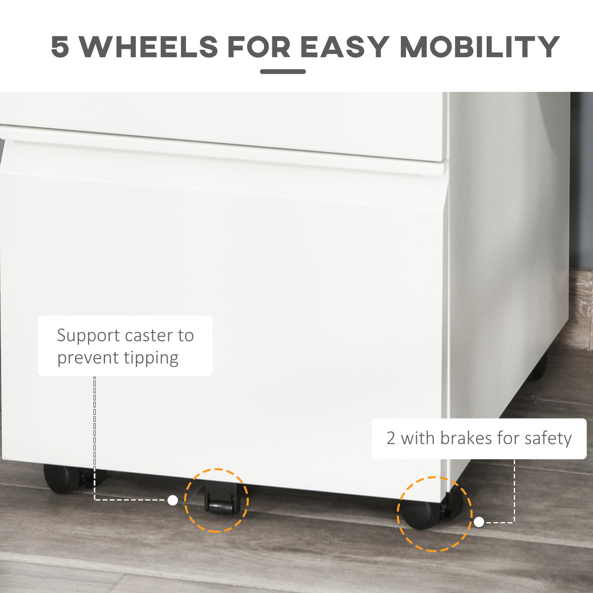 Mobile filing cabinet 3 drawer lockable steel