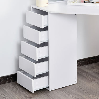 Corner makeup vanity table triple mirror with drawers