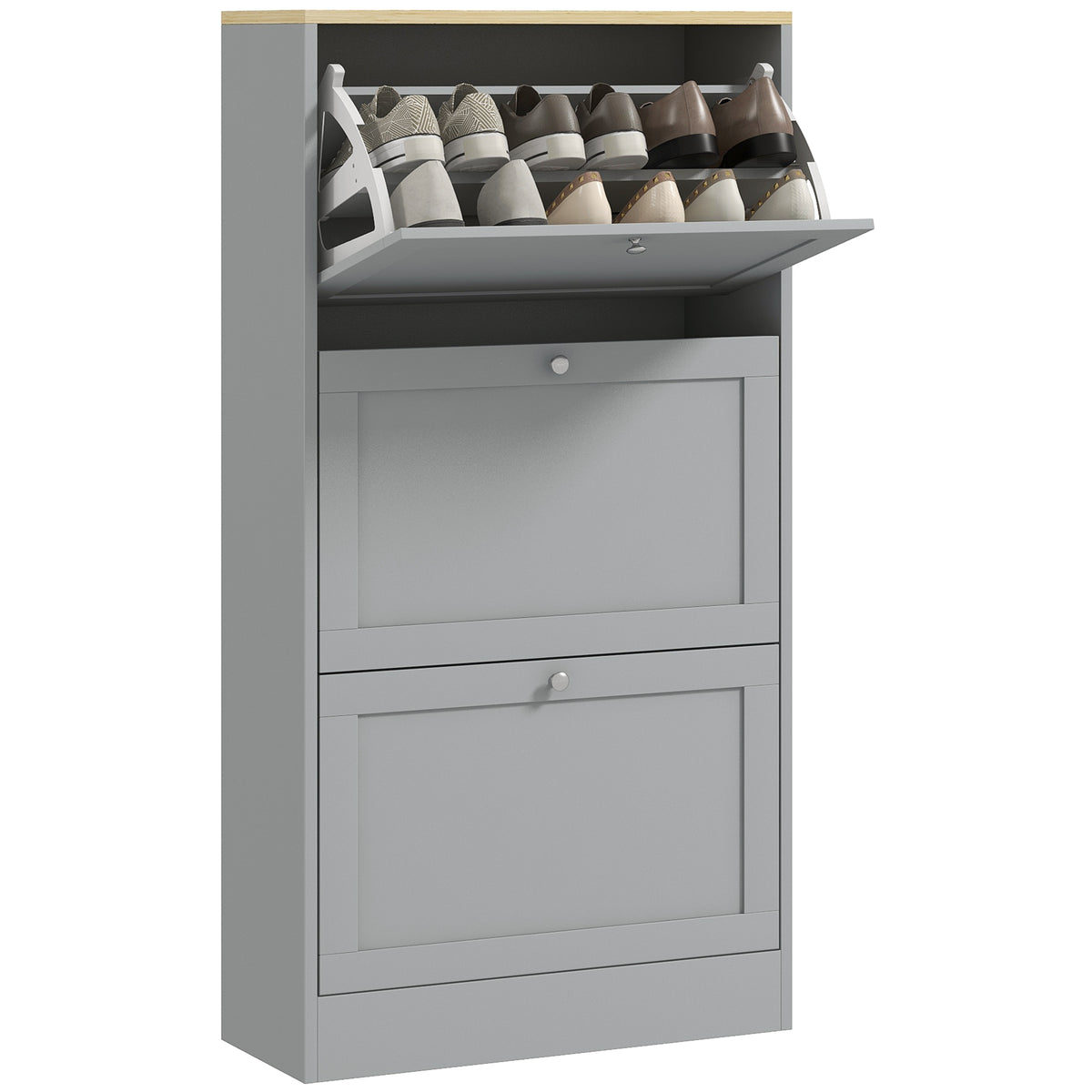 Shoe Cabinet 3 Flip Drawers Adjustable Shelves, 12-18 Pairs