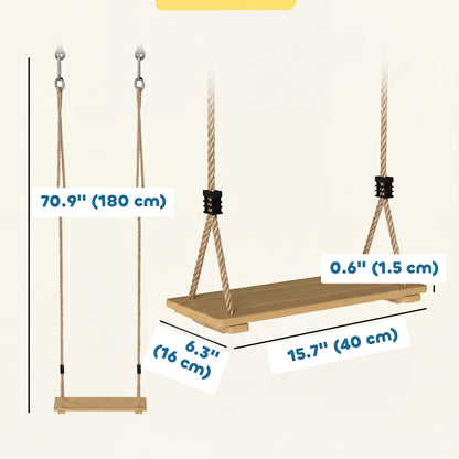 Wooden Swing Seat with Adjustable Ropes for Kids