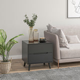 Modern 2-Drawer Nightstand with Wood Legs