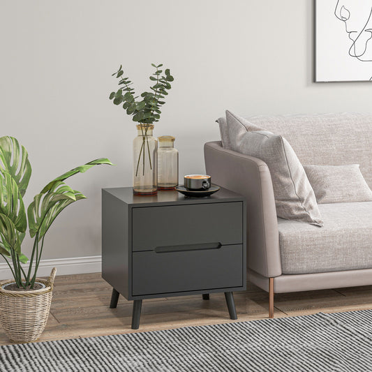Modern 2-Drawer Nightstand with Wood Legs