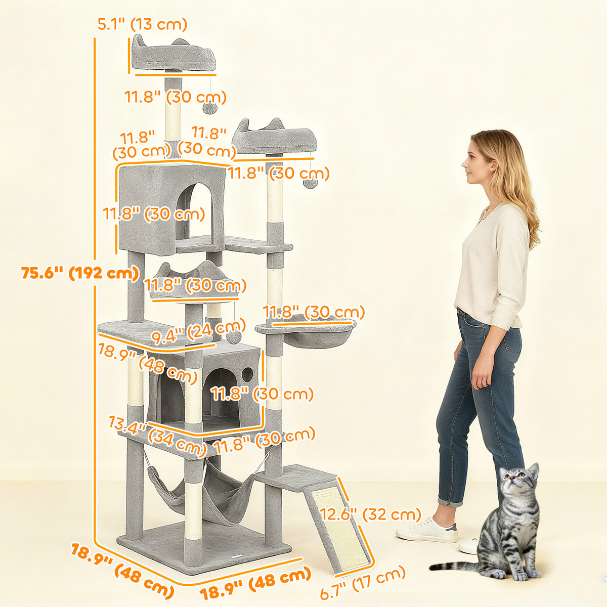 Árbol para gatos de varios niveles de 192 cm con 8 rascadores