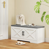 Shoe storage bench with cushion and doors