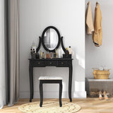 Vanity desk with stool rotating mirror 360° 5 drawers