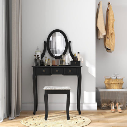 Vanity desk with stool rotating mirror 360° 5 drawers