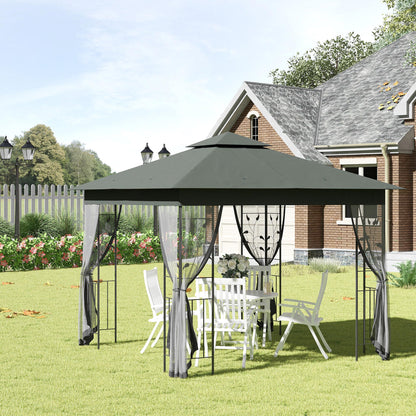 Steel Patio Gazebo Double-Tier Canopy 10x10 ft